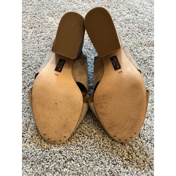 Lafayette 148 Covell Sandals Sz 6.5 Neutral Beige Suede Leather Slingback Heels - Picture 7 of 13